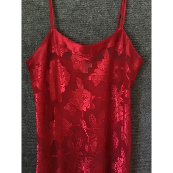 Morgan Taylor Chemise Nightgown Nightie XL Red Sheer Rose Spaghetti Strap Short - Picture 2 of 4
